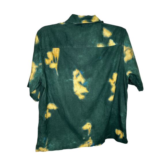 Zara Mens Green Yellow Blue Linen Blend Tie Die Button Down Shirt - Picture 2 of 6